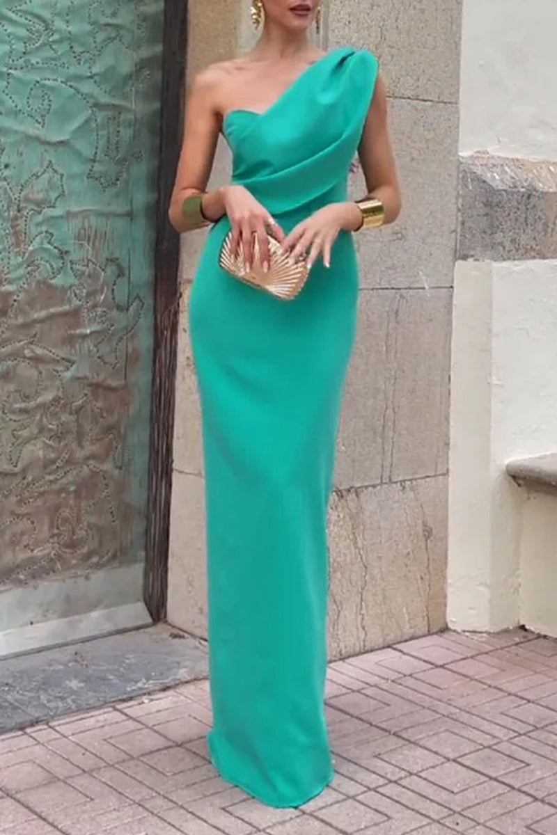Vestidos sexis de falda de un solo paso con hombros caídos, fruncidos e irregulares