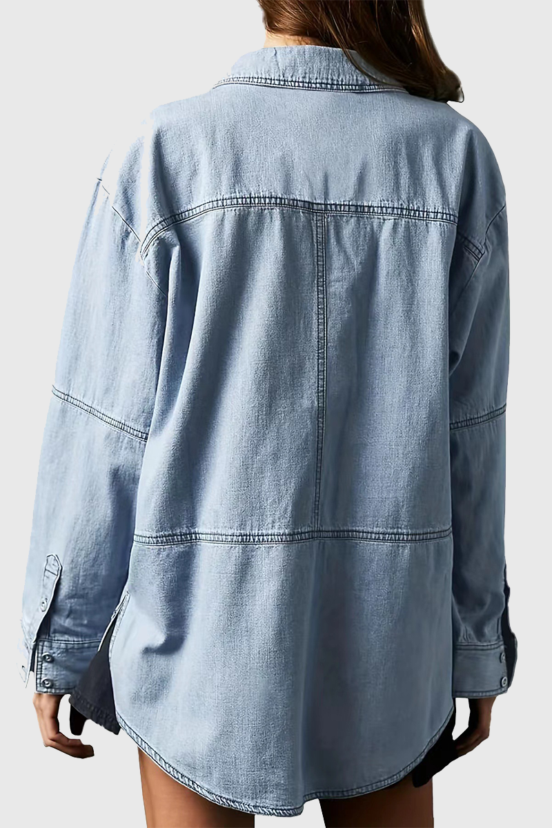 Chaqueta vaquera informal holgada de manga larga con cuello vuelto y bolsillos desgastados (4 colores)