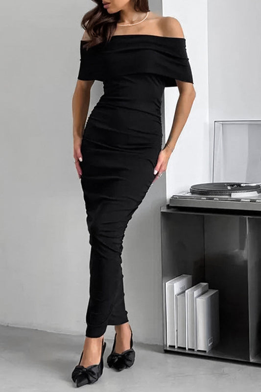 Vestidos sexys de falda de un solo paso con hombros descubiertos y fruncidos