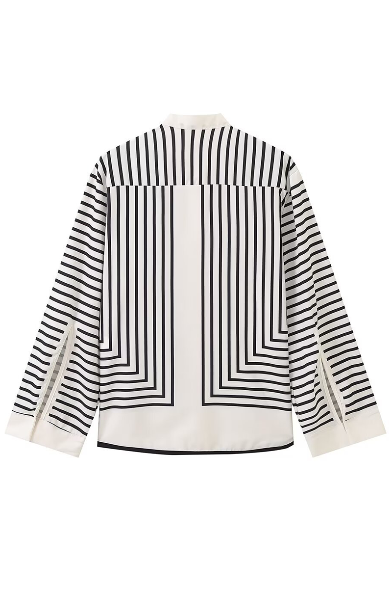 Blusas casuales de rayas con botones, aberturas y cuello redondo en contraste