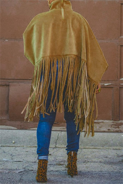 Tops casuales de cuello alto con flecos en color liso (6 colores)