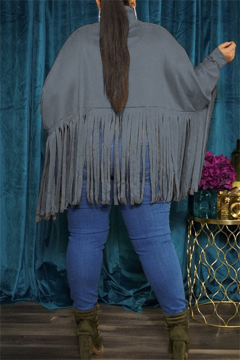 Tops casuales de cuello alto con flecos en color liso (6 colores)