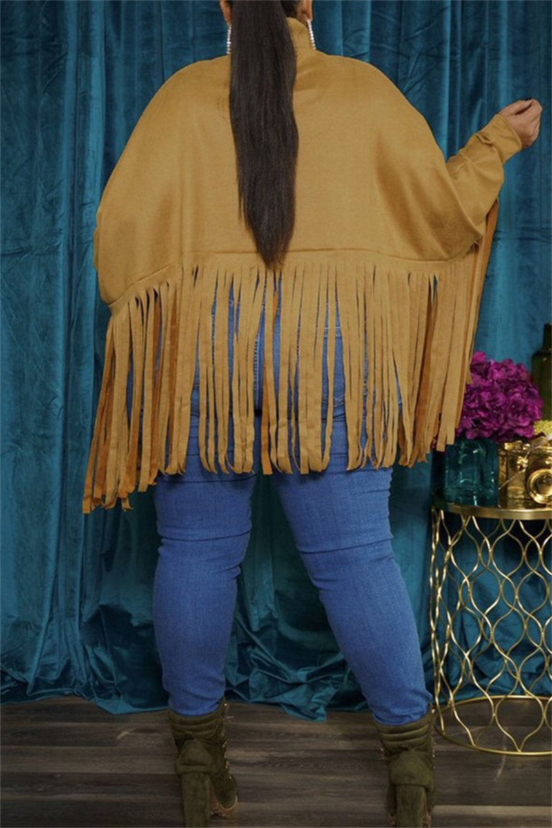 Tops casuales de cuello alto con flecos en color liso (6 colores)