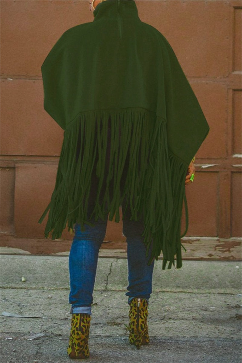 Tops casuales de cuello alto con flecos en color liso (6 colores)
