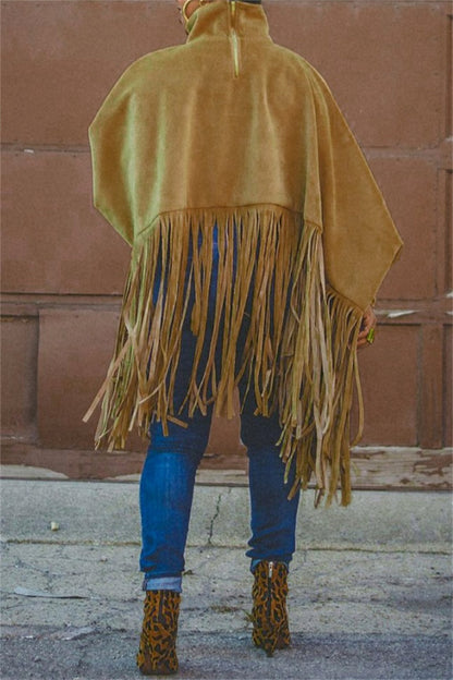 Tops casuales de cuello alto con flecos en color liso (6 colores)