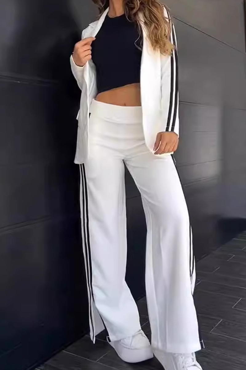 Conjunto informal de dos piezas con rayas y patchwork, cuello vuelto, manga larga (5 colores)