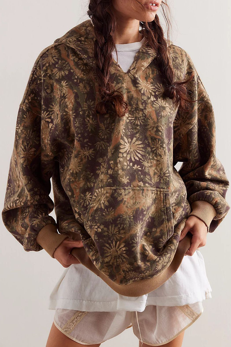 Sudadera informal con estampado de serpiente y flores de calle, con bolsillo de leopardo (5 colores)