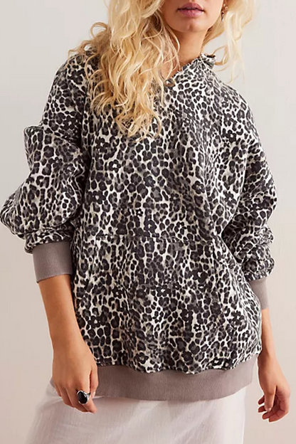 Sudadera informal con estampado de serpiente y flores de calle, con bolsillo de leopardo (5 colores)