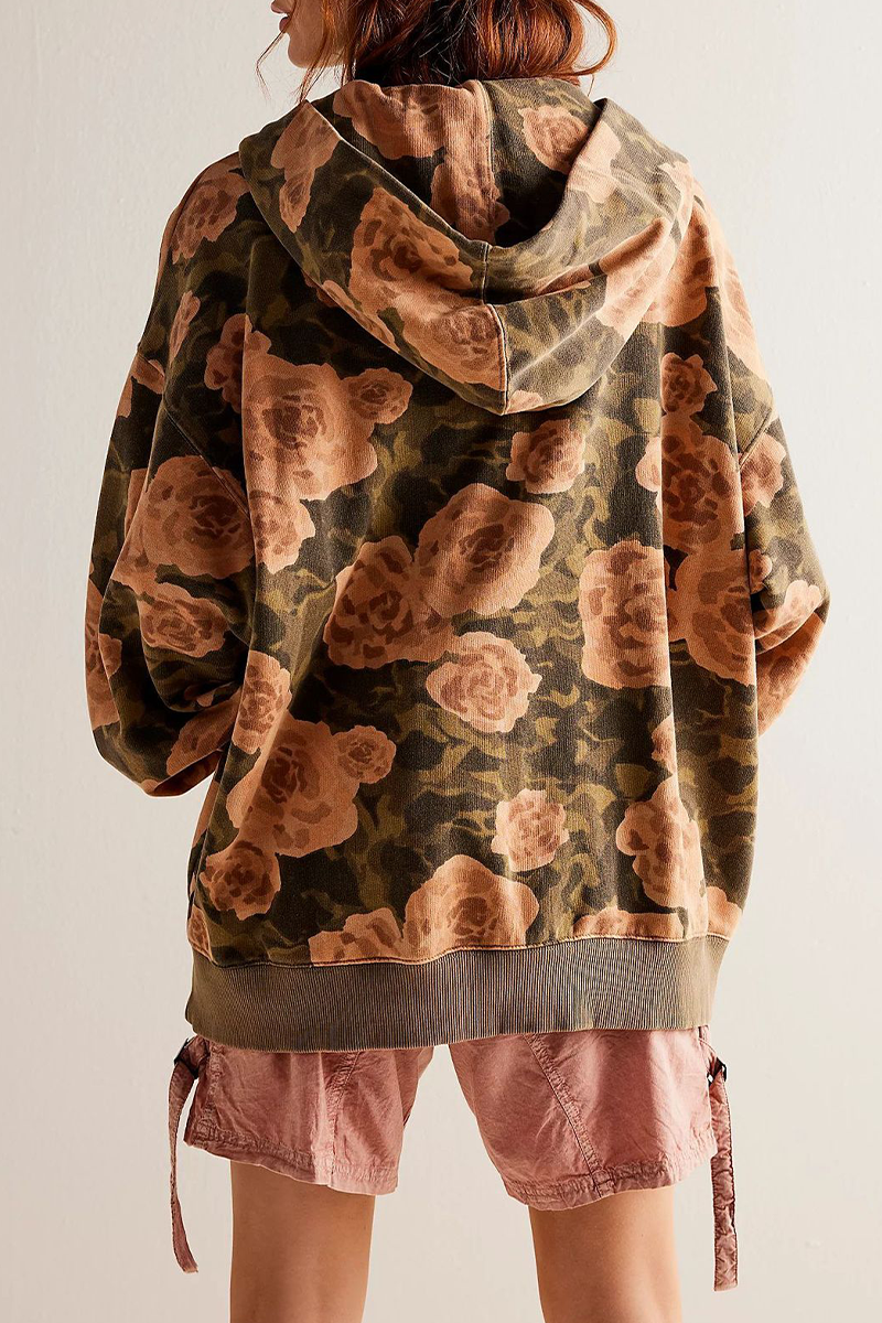 Sudadera informal con estampado de serpiente y flores de calle, con bolsillo de leopardo (5 colores)