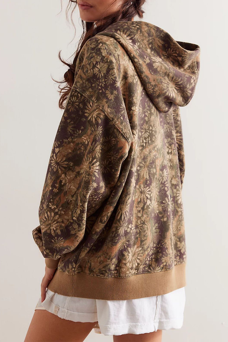 Sudadera informal con estampado de serpiente y flores de calle, con bolsillo de leopardo (5 colores)