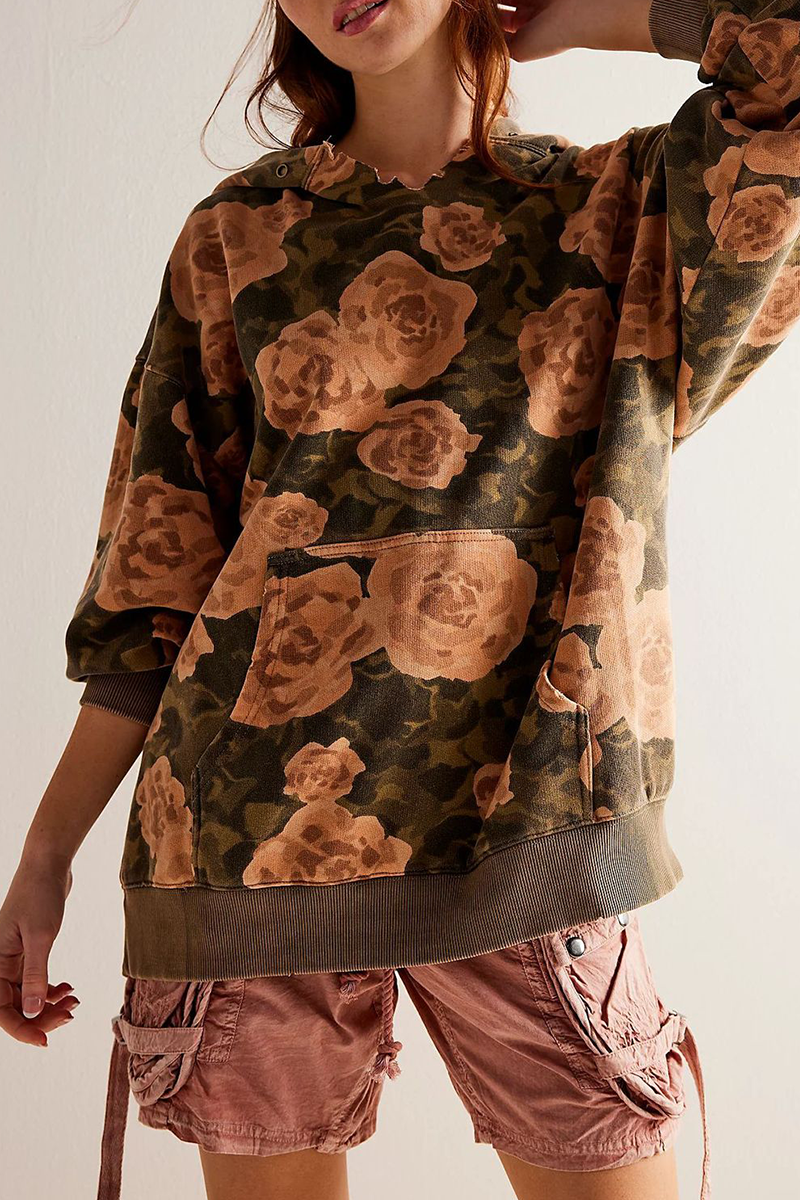 Sudadera informal con estampado de serpiente y flores de calle, con bolsillo de leopardo (5 colores)