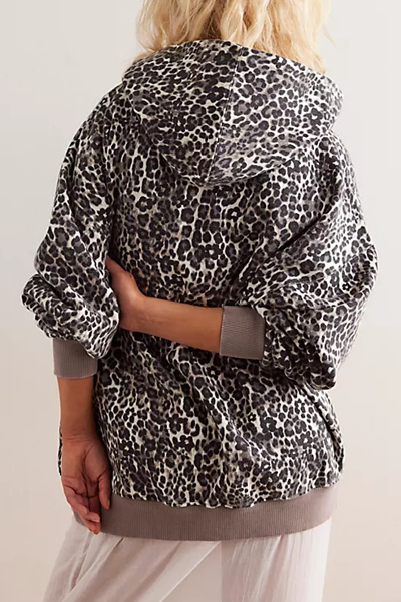 Sudadera informal con estampado de serpiente y flores de calle, con bolsillo de leopardo (5 colores)