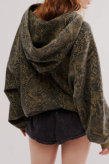 Sudadera informal con estampado de serpiente y flores de calle, con bolsillo de leopardo (5 colores)