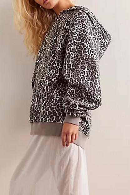 Sudadera informal con estampado de serpiente y flores de calle, con bolsillo de leopardo (5 colores)