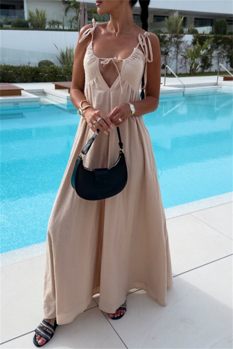 Vestidos largos sexys de vacaciones con escote halter, espalda descubierta y cinturón (4 colores)