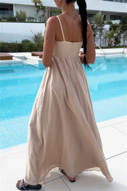 Vestidos largos sexys de vacaciones con escote halter, espalda descubierta y cinturón (4 colores)