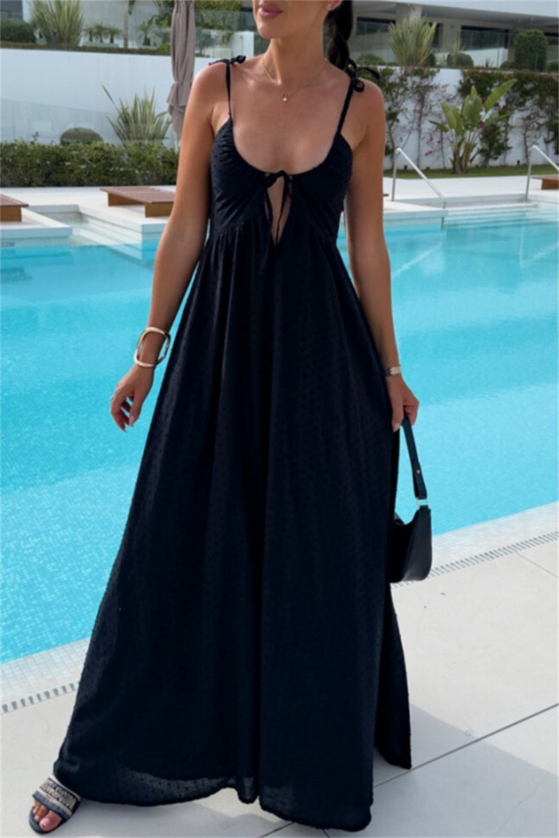 Vestidos largos sexys de vacaciones con escote halter, espalda descubierta y cinturón (4 colores)