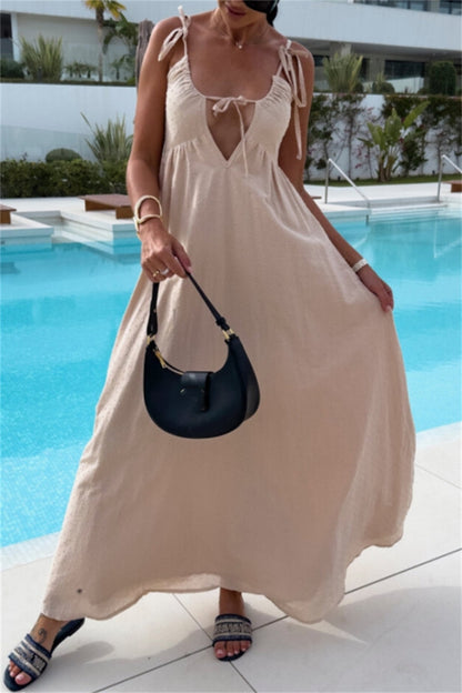 Vestidos largos sexys de vacaciones con escote halter, espalda descubierta y cinturón (4 colores)