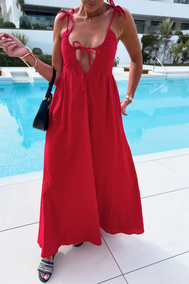 Vestidos largos sexys de vacaciones con escote halter, espalda descubierta y cinturón (4 colores)