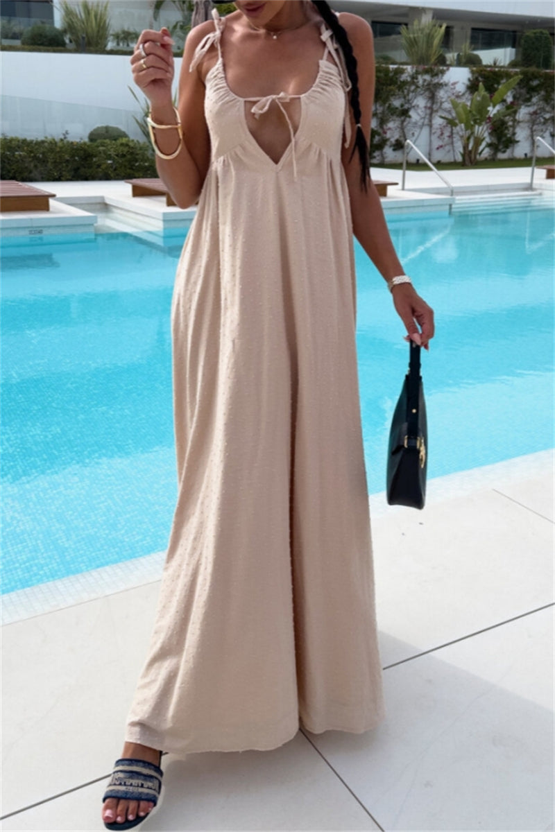 Vestidos largos sexys de vacaciones con escote halter, espalda descubierta y cinturón (4 colores)