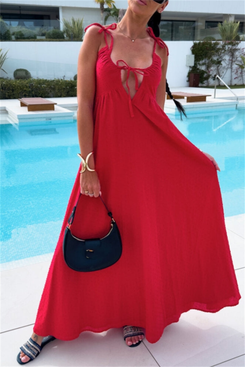 Vestidos largos sexys de vacaciones con escote halter, espalda descubierta y cinturón (4 colores)