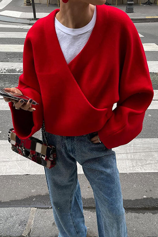 Prendas de abrigo informales de calle con cuello en V y colores sólidos