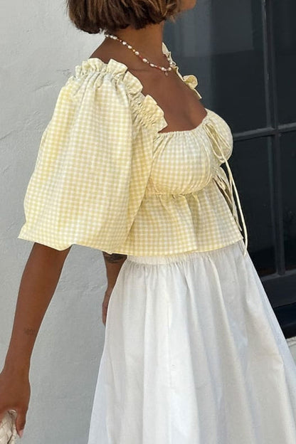 Blusas sexis de cuadros con encaje y patchwork para uso diario