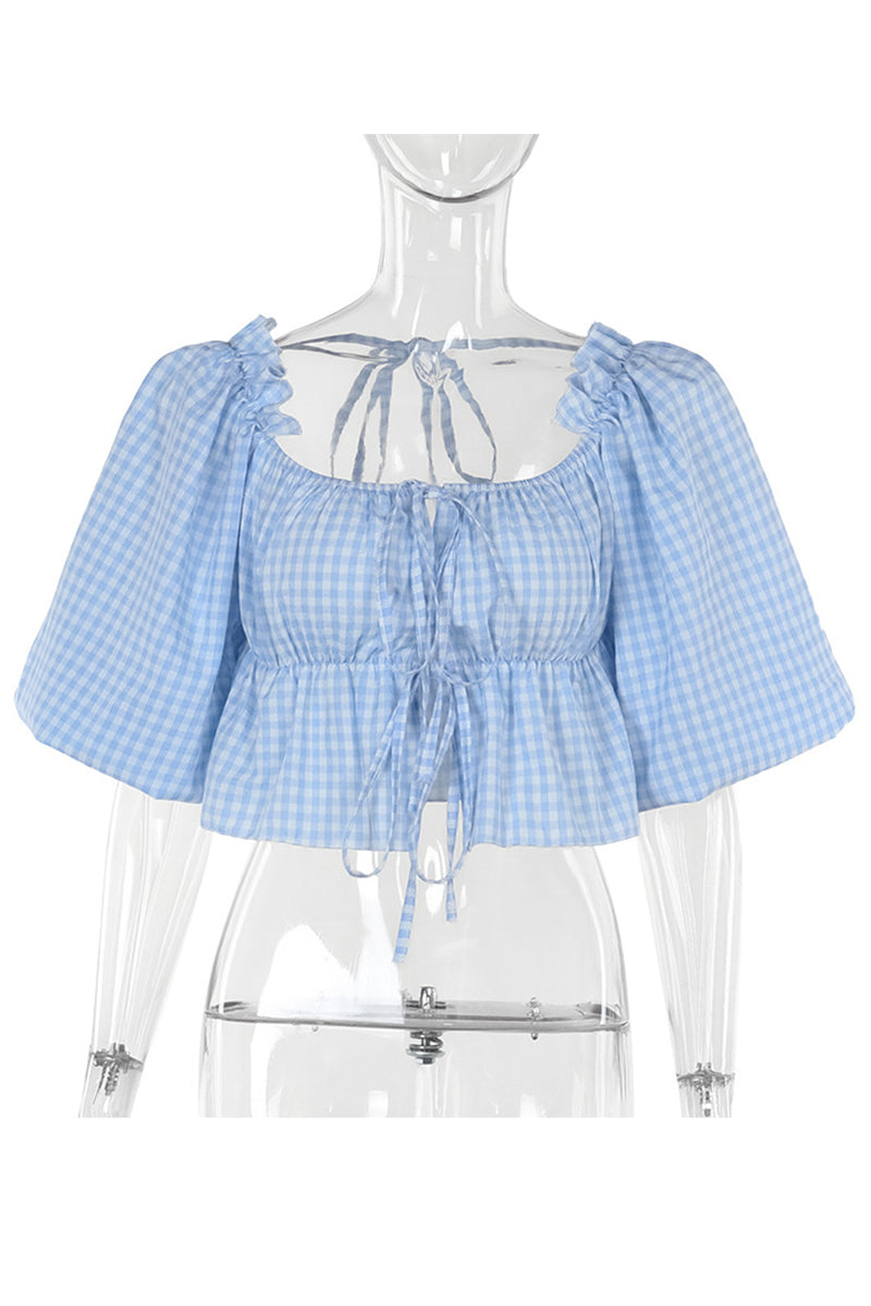 Blusas sexis de cuadros con encaje y patchwork para uso diario