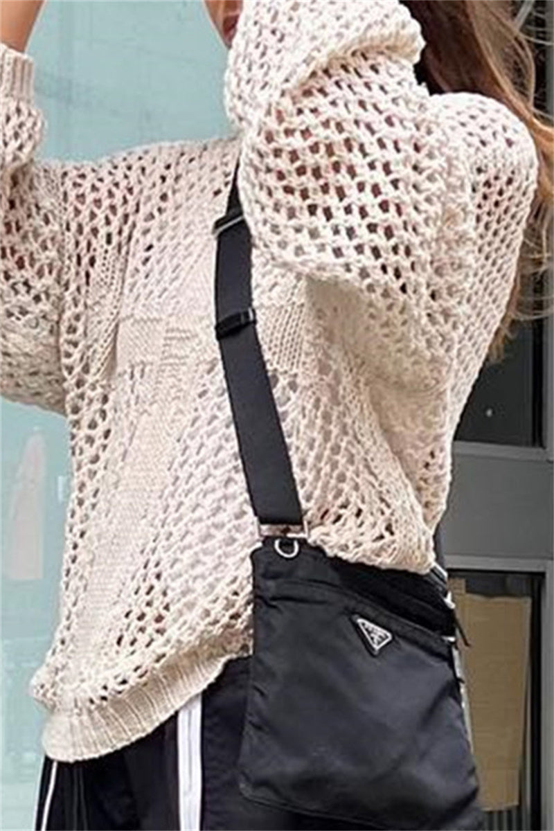 Tops casuales de cuello redondo calados de color sólido (5 colores)