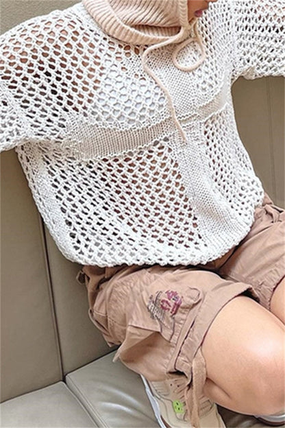 Tops casuales de cuello redondo calados de color sólido (5 colores)