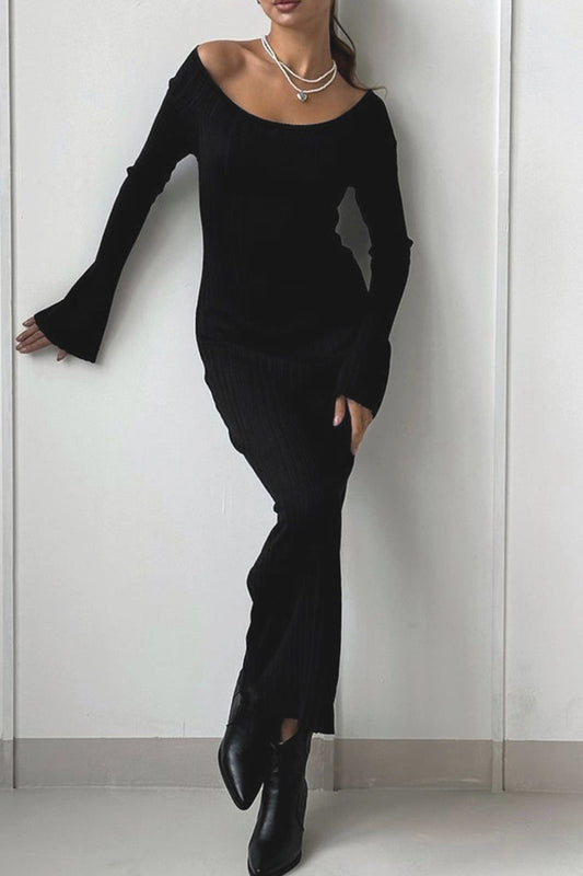 Elegantes vestidos largos con hombros descubiertos y espalda descubierta con patchwork