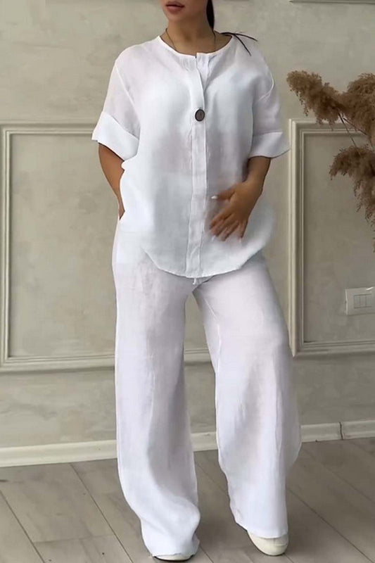 Conjunto informal básico de dos piezas con cuello en V y manga larga (9 colores)