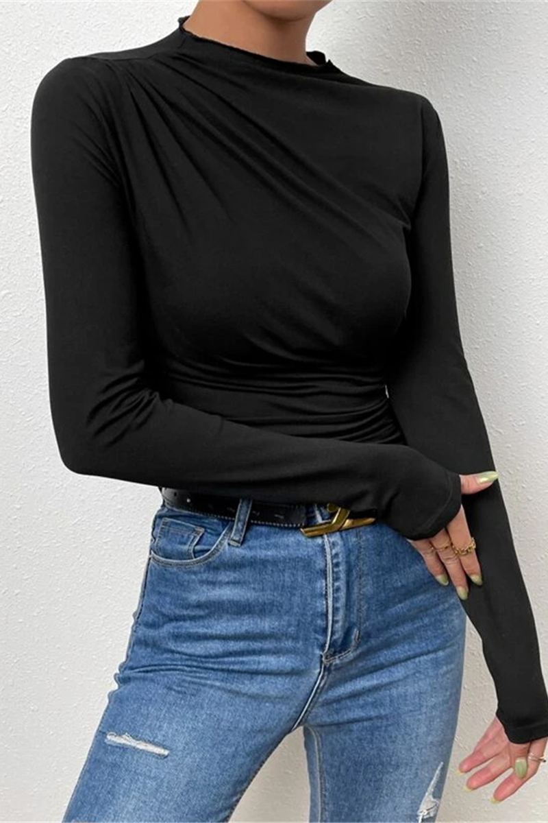 Tops casuales de cuello alto fruncido para uso diario (5 colores)