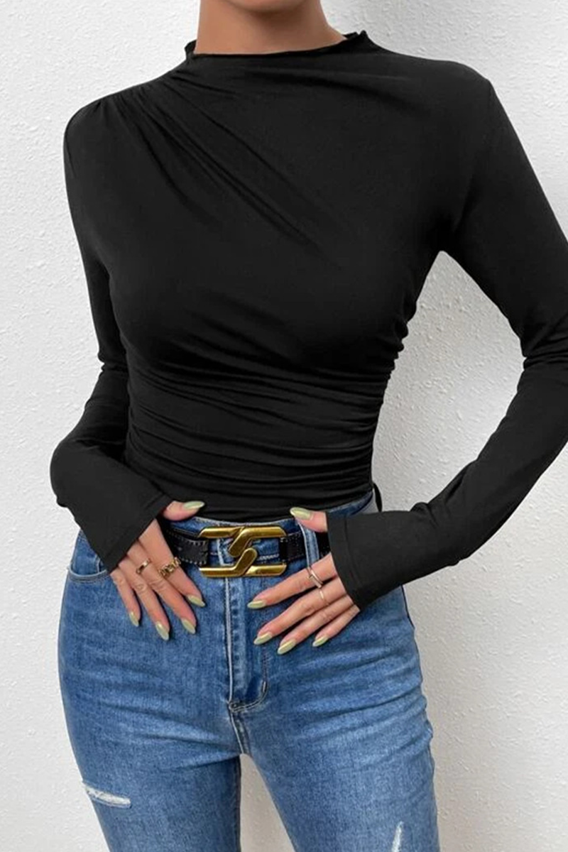 Tops casuales de cuello alto fruncido para uso diario (5 colores)
