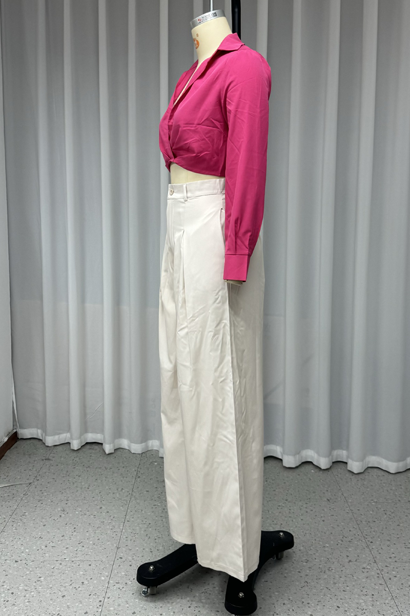 Conjunto de dos piezas de manga larga con cuello vuelto y bolsillos de estilo urbano sexy (sin cinturón)