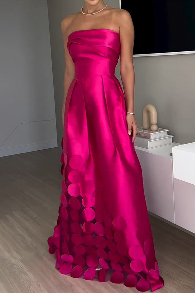 Vestidos de noche casuales con patchwork fruncidos y sin tirantes para fiesta de graduación