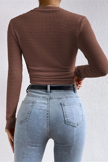 Blusa informal de cuello redondo fruncida a cuadros para uso diario (3 colores)