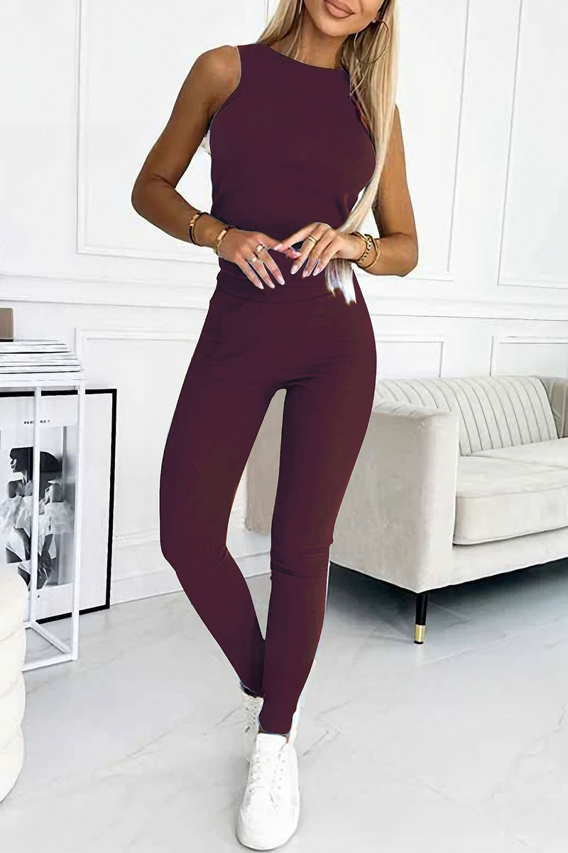 Conjunto informal de dos piezas sin mangas con cuello redondo (10 colores)
