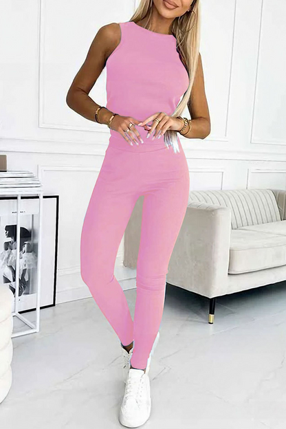 Conjunto informal de dos piezas sin mangas con cuello redondo (10 colores)