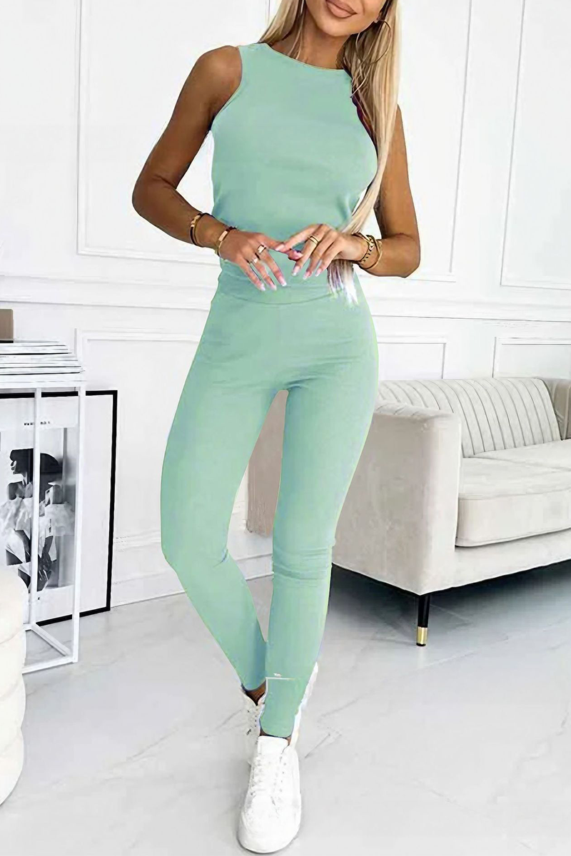 Conjunto informal de dos piezas sin mangas con cuello redondo (10 colores)