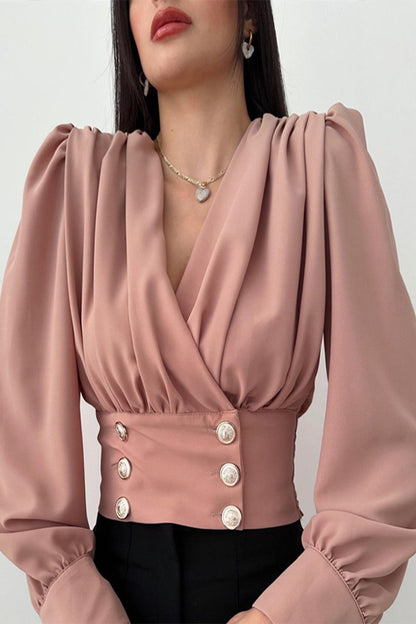Blusas elegantes de cuello en V con botones para uso diario (3 colores)
