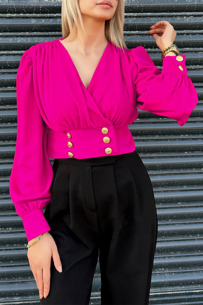 Blusas elegantes de cuello en V con botones para uso diario (3 colores)