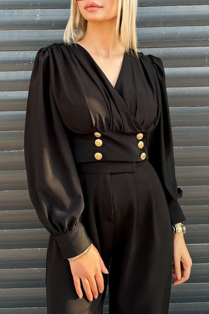 Blusas elegantes de cuello en V con botones para uso diario (3 colores)