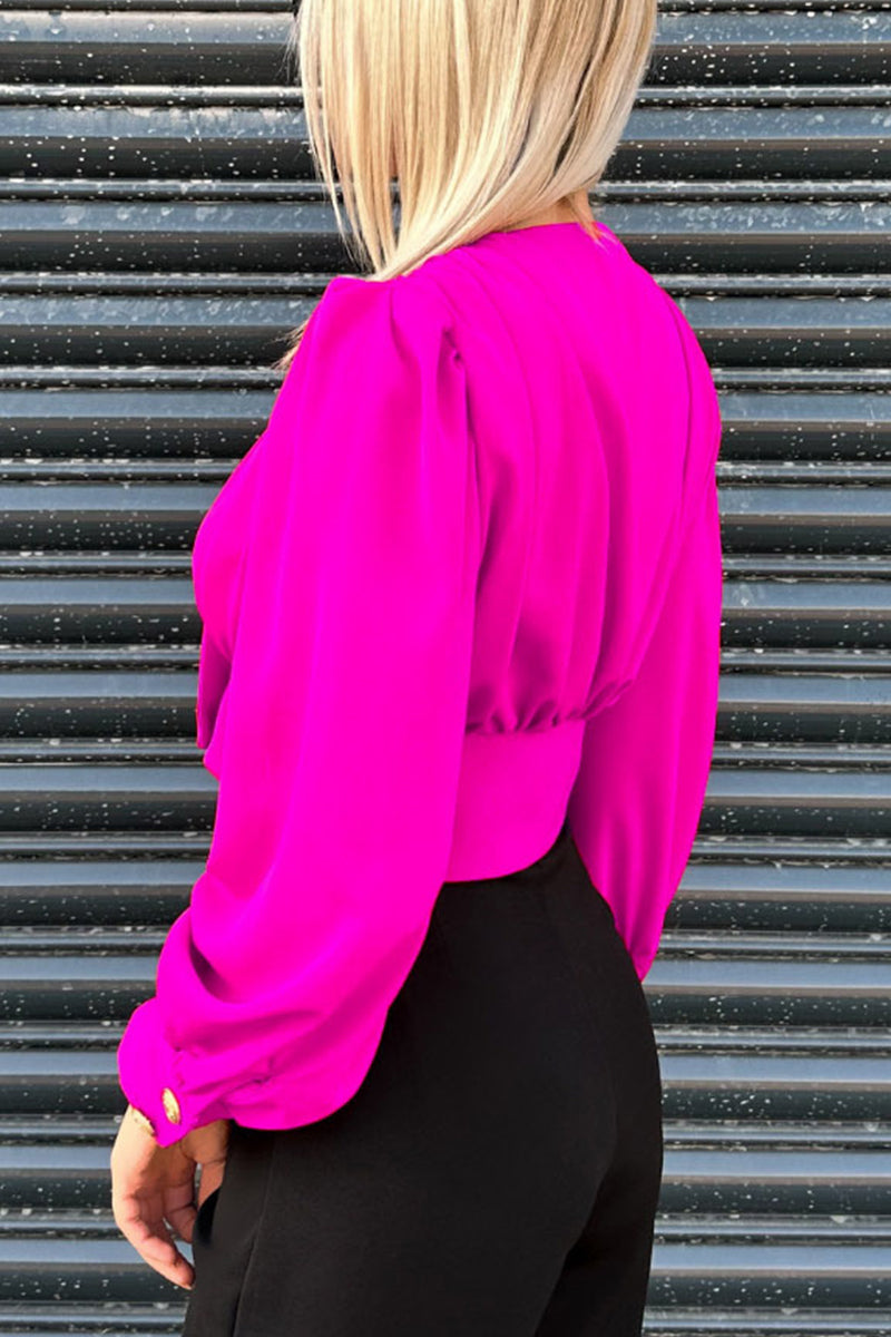 Blusas elegantes de color liso con cuello en V y botones para uso diario (4 colores)