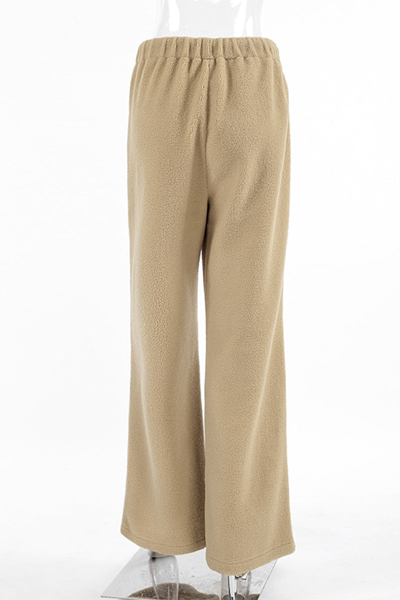 Pantalones casuales de calle con bolsillos, cordones, suaves, sueltos, de cintura alta y pierna ancha