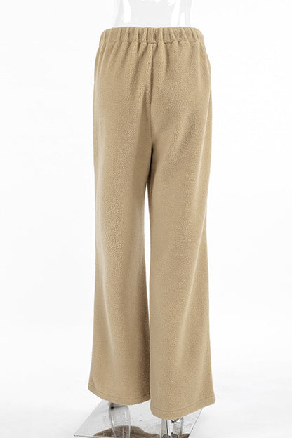 Pantalones casuales de calle con bolsillos, cordones, suaves, sueltos, de cintura alta y pierna ancha