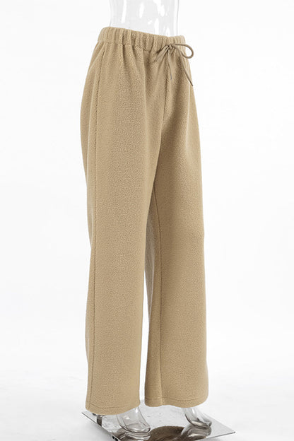 Pantalones casuales de calle con bolsillos, cordones, suaves, sueltos, de cintura alta y pierna ancha