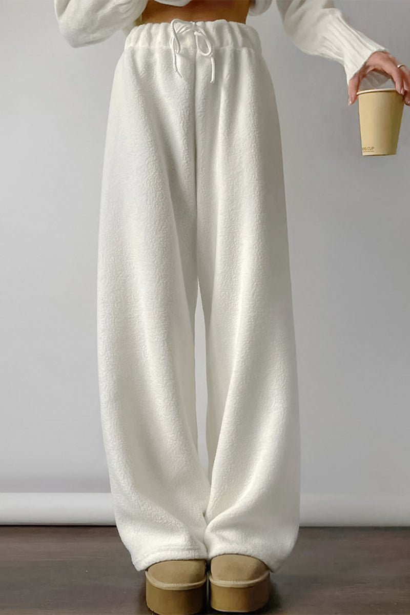 Pantalones casuales de calle con bolsillos, cordones, suaves, sueltos, de cintura alta y pierna ancha