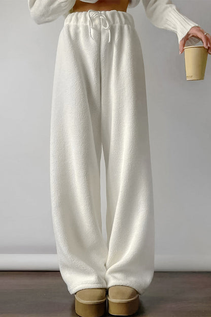 Pantalones casuales de calle con bolsillos, cordones, suaves, sueltos, de cintura alta y pierna ancha