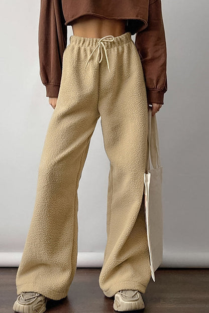 Pantalones casuales de calle con bolsillos, cordones, suaves, sueltos, de cintura alta y pierna ancha